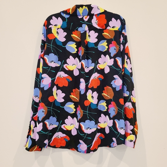 Halogen Bright Floral Oversized Long Sleeve Button Up Blouse - Picture 3 of 7